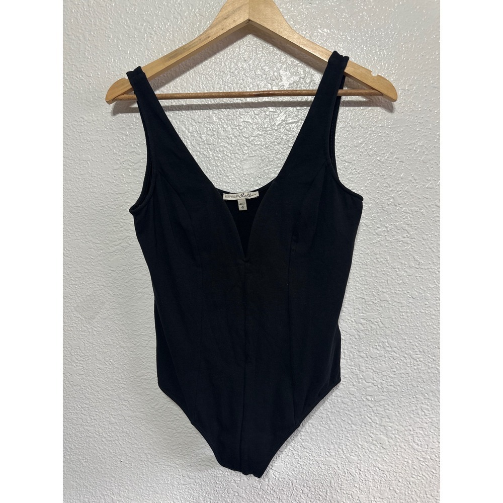 Express One Eleven Black Sleeveless V-Neck Bodysuit One Piece Medium